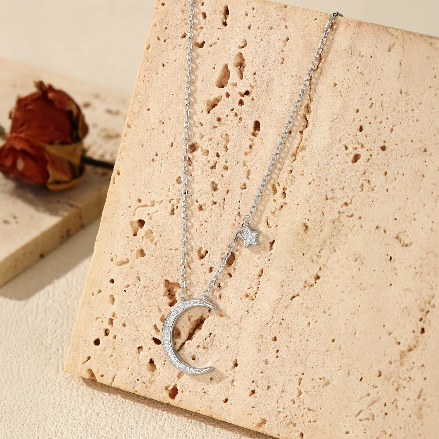 موديان 925 فضة موضة مشرقة تشيكوسلوفاكيا القمر نجوم قلادة ساحرة قلادة القلائد للنساء غرامة مجوهرات