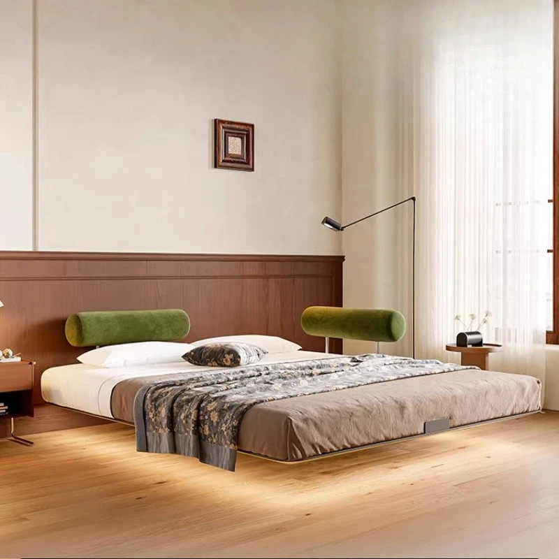 

Простая современная подвесная кровать Monnie для небольшой квартиры, с каркасом из углеродистой стали, с подушкой, в стиле татами, с плоским краем, двуспальная.