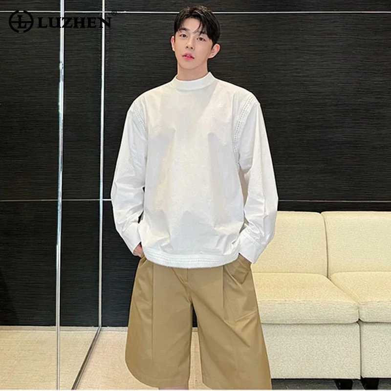 LUZHEN Design Long Shirts Men's Stylish Sleeve T Splicing Solid Color Loose Fashion Korean Clothes Versatile Elegant Tops JY8374