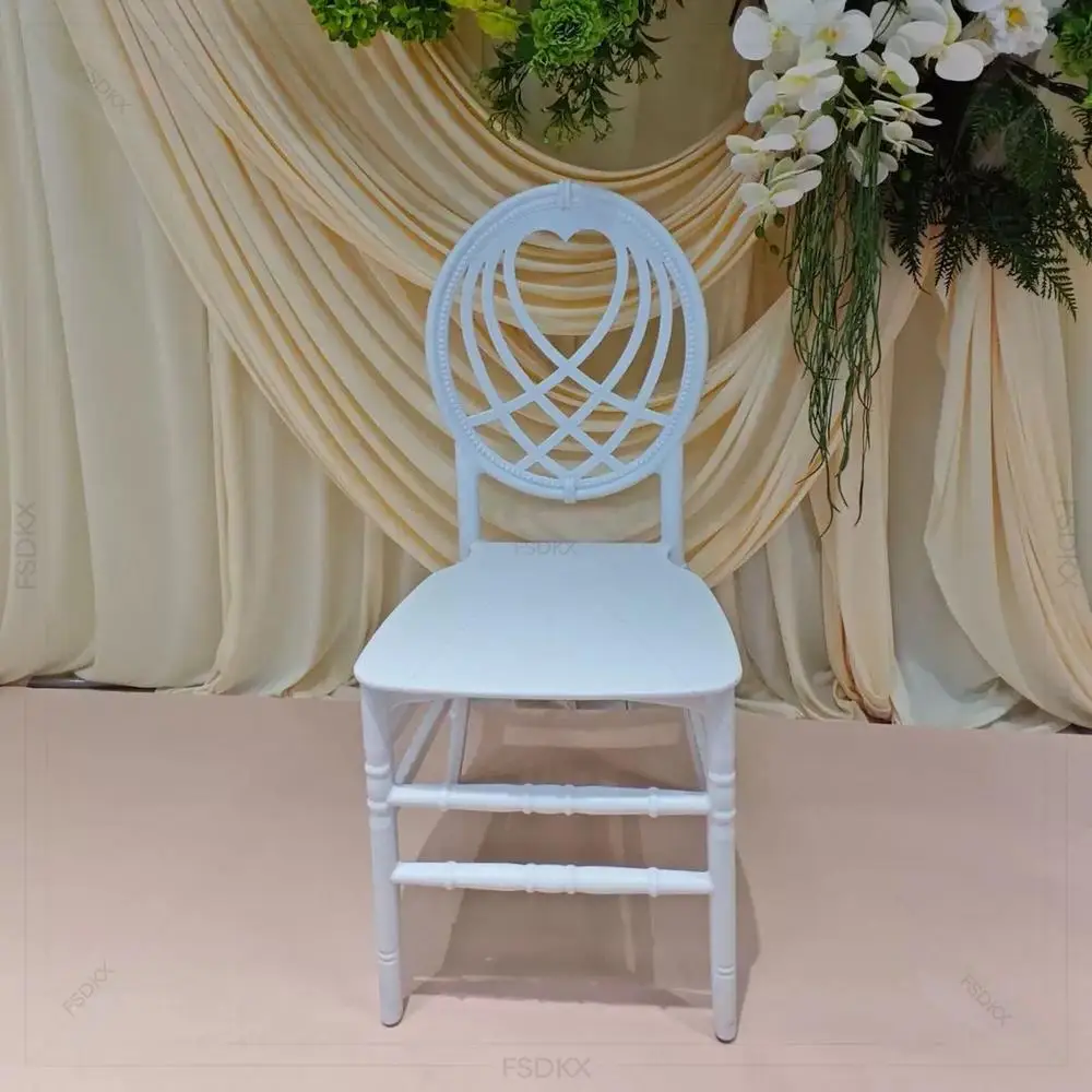Wholesale White Plastic Chair Heart Shape Back Chair for Hotel Dining Outdoor Events PP Banquet Wedding Chairs
