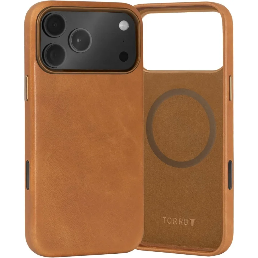 

Premium Genuine Leather Case for iPhone 17 Pro 6.3 2025 Ultra Slim MagSafe Compatible Bumper Case with Elegant Light Brown