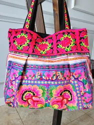 Double embroidery Women's bag Vintage canvas bags Bohemian shoulder bag women large Fabric tote bag