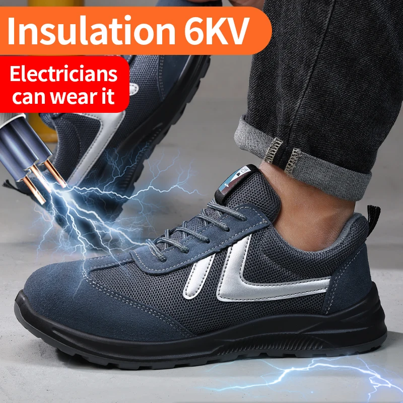 Men\'s Safety Shoes Non Standard Plastic Toe Insulated 6KV Anti impact Anti puncture Lightweight Durable Industrial Work Shoes