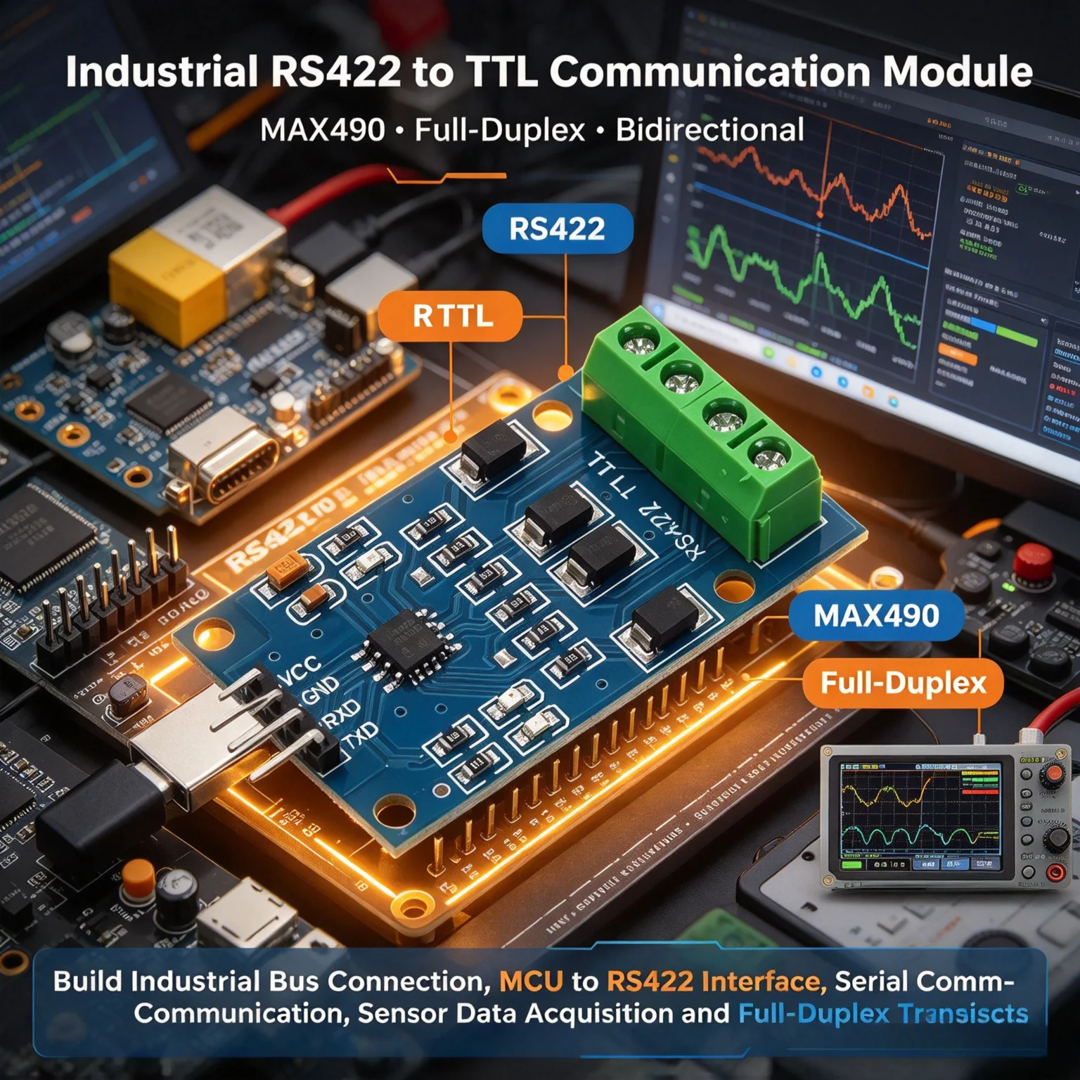 10Pcs RS422 to TTL Bidirectional Converter Module, Full-Duplex MAX490 Single-Chip