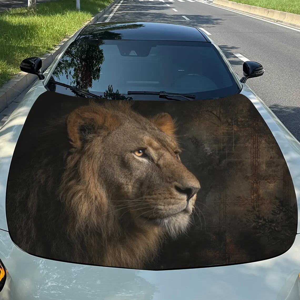 

Car Decals Lion with a Lifelike, Natural - Toned Artistic Appearance, Showcasing a Dignified and Calm Demeanor Car Hood Sticker,