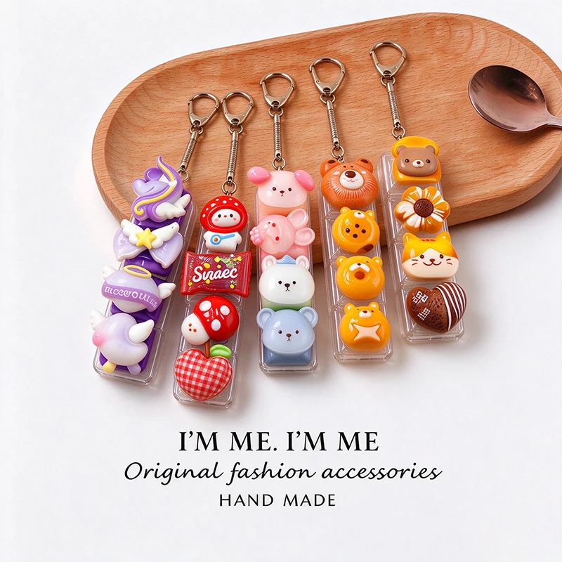 Cartoon 4 Key Mechanical Keychain Fidget Toy Portable Mini Keyboard Pressable Clicker ASMR Toy Anxiety Calming Sensory ADHD Gift