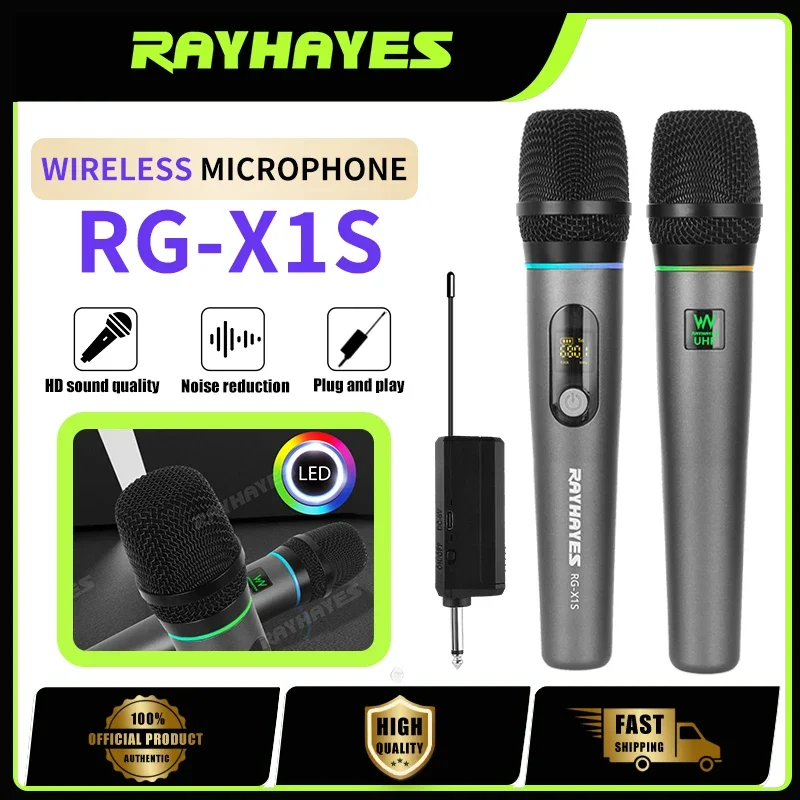 RAYHAYES RU-103 Беспроводной микрофон для караоке Профессиональный UHF светодиодный кардиоидный динамический ручной микрофон с двухканальной аудиосистемой