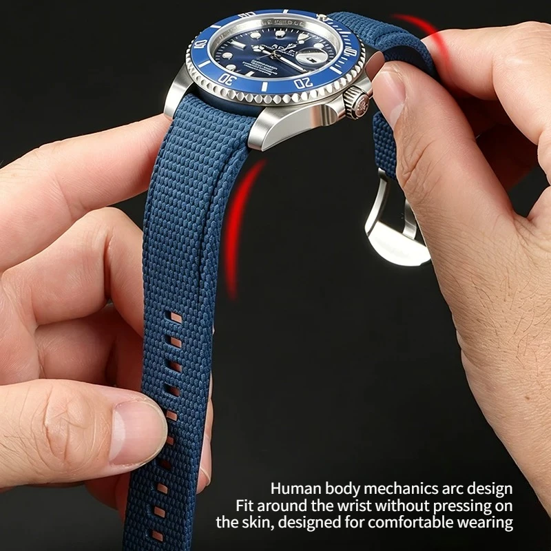 Quick disassembly Curved fluororubber watch strap with curved shape Man for Rolex GMT-Master II black blue watchband M126710