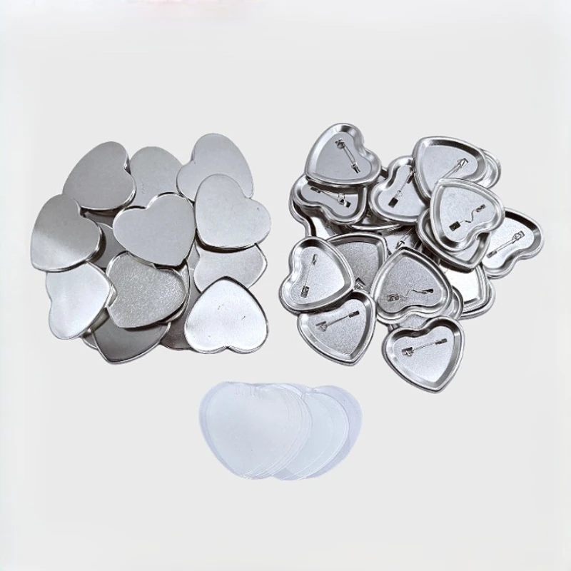 

Heart Shape Dutch Pin Badge Supplies 100PCS, 53x57mm Tinplate Metal Love Badge Parts for DIY Button Machine