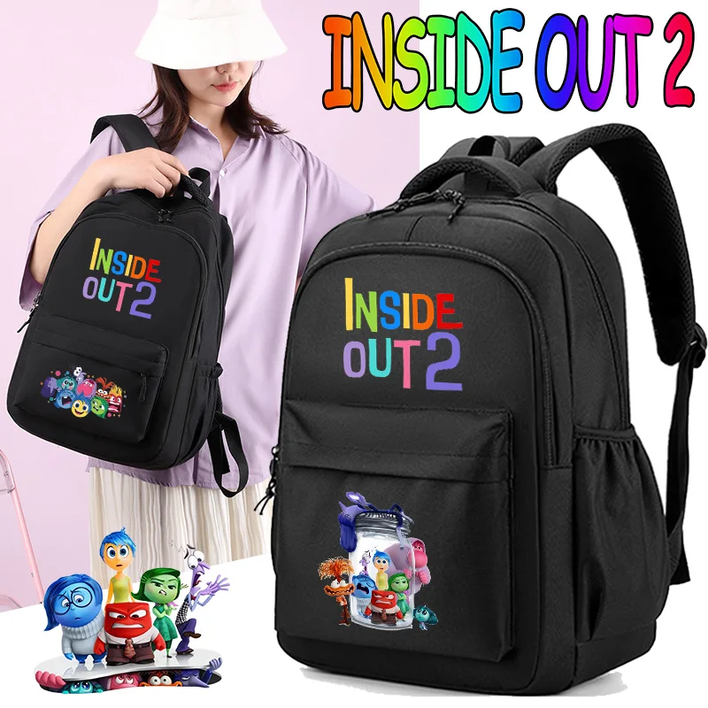 

Inside Out 2 Boys Girls Backpacks Black Large Capacity Anger Anxiety Joy Sadness Student School Bag Disney Teenager Bookbag Cute