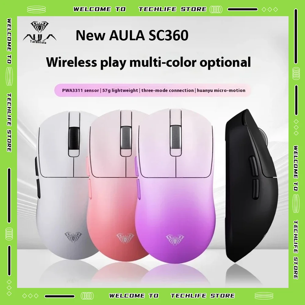 

NEW AULA SC360 Wireless Gaming Mouse Tri Mode Bluetooth 2.4G PWA3311 Sensor 12000 DPI Lightweight Ergonomic Computer peripherals