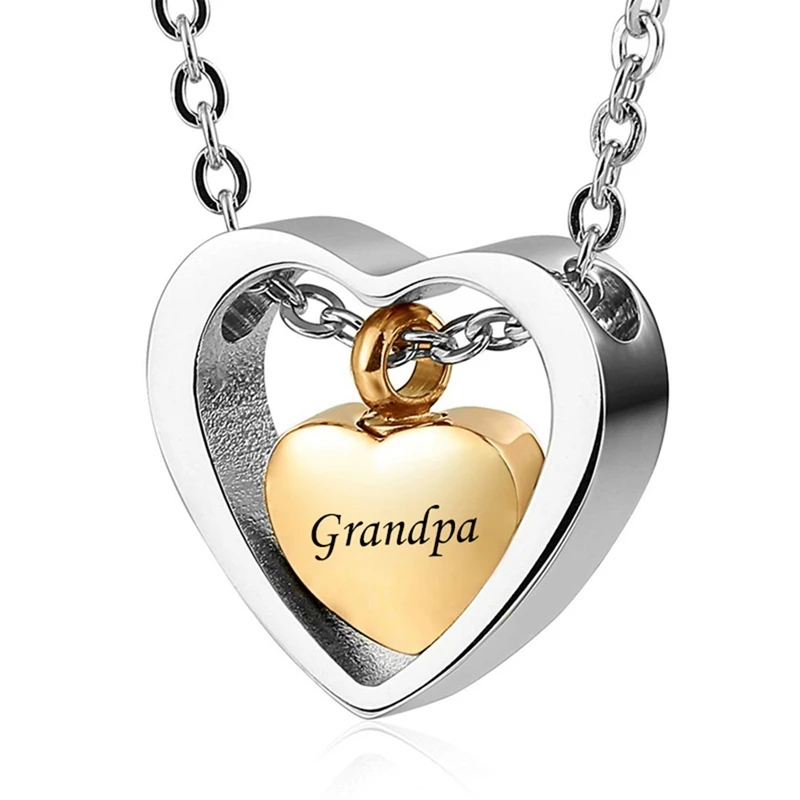 Trend Heart Shaped DAD/MOM/Grandpa/Grandma Remembrances Pendant Keep Pet Ashes Heart Shaped Necklace