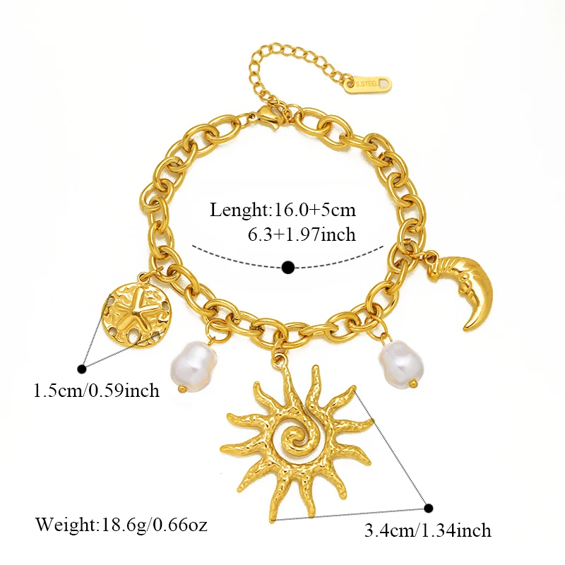 EILIECK 316L Edelstahl Goldfarbenes Trendiges Mond-Sonne-förmiges Halsketten-Armband-Set für Frauen Romantisches Schmuckset Urlaubsgeschenk – Detail 7