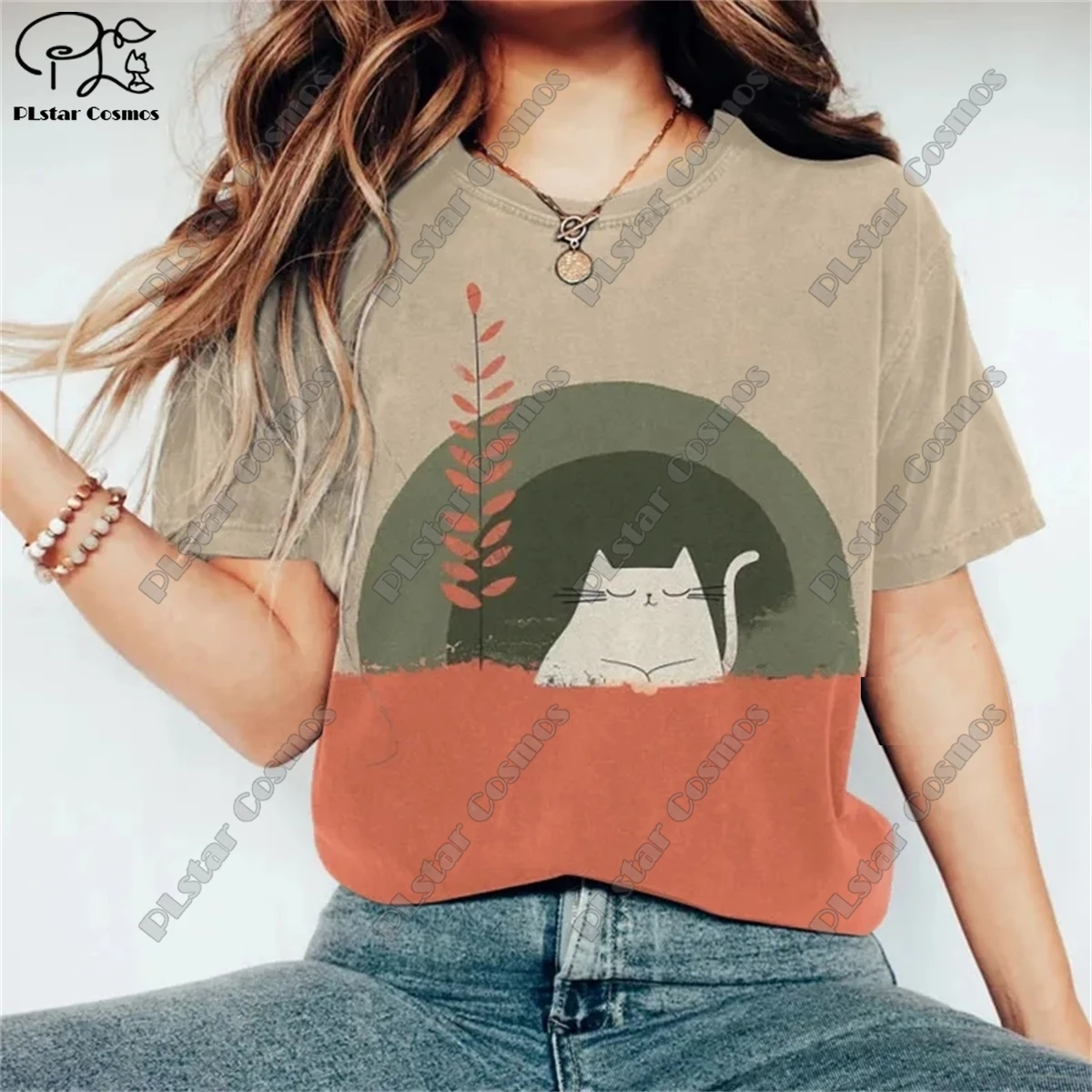 

New Women's 3D Printing Series Cute Funny Kitten Pattern Art Print Casual Round Neck Short Sleeve T-Shirt Fashion M8