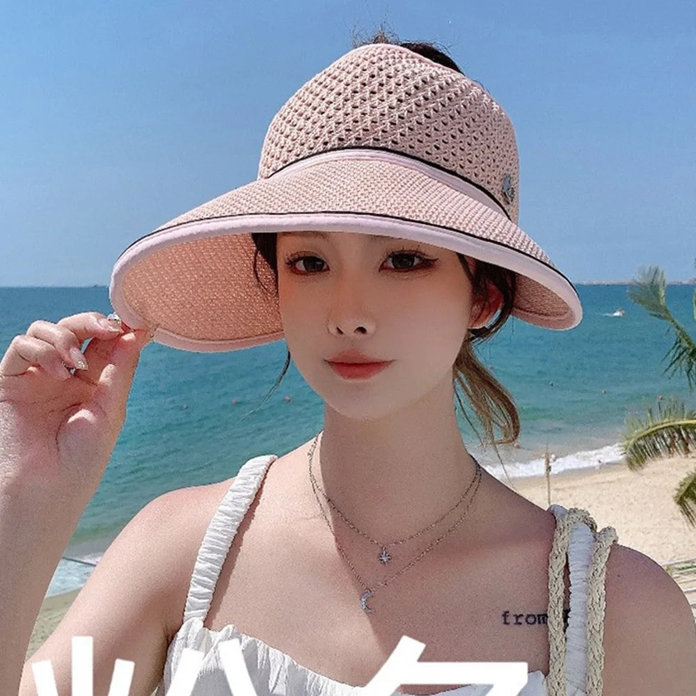 

Summer Sun Protection Women Sun Cap Large Brim Breathable Beach Hat Straw Casual Baseball Cap Outdoor