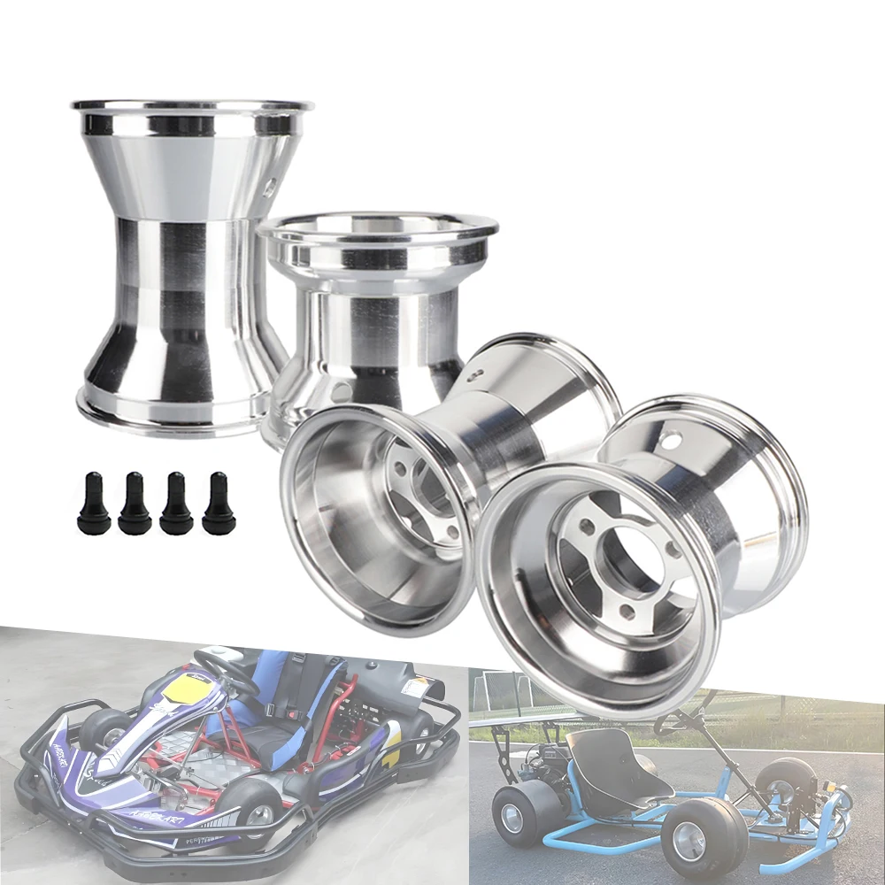 4 Pcs 5 inch Drift Go Kart Aluminium Alloy Wheel Hub Rim Kit 50mm*3 Hole 10x4.50-5 125mm Front 11x7.10-5 180mm Rear Black/Silver