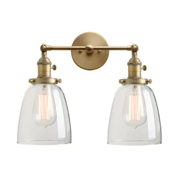 Phansthy Double Sconce Vintage Industrial Antique 2-Lights Wall Sconces with Oval Cone Clear Glass Shade