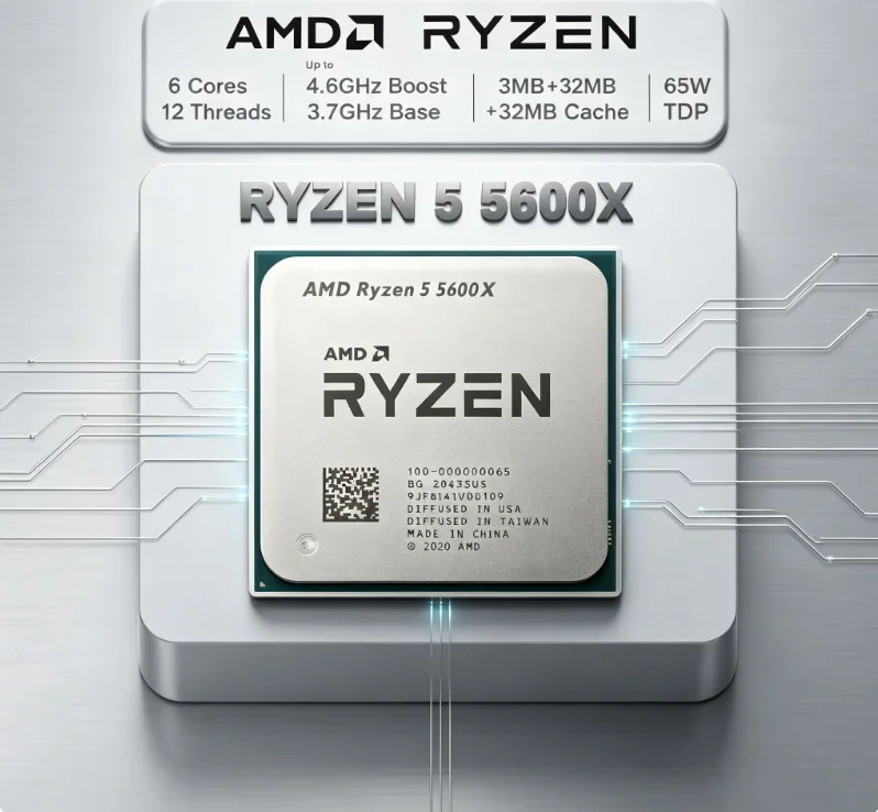 AMD Ryzen 5 5600X CPU Used 7NM 3.7GHz 6-Core 12-Thread Processor R5 5600X 65W L3=32M AM4