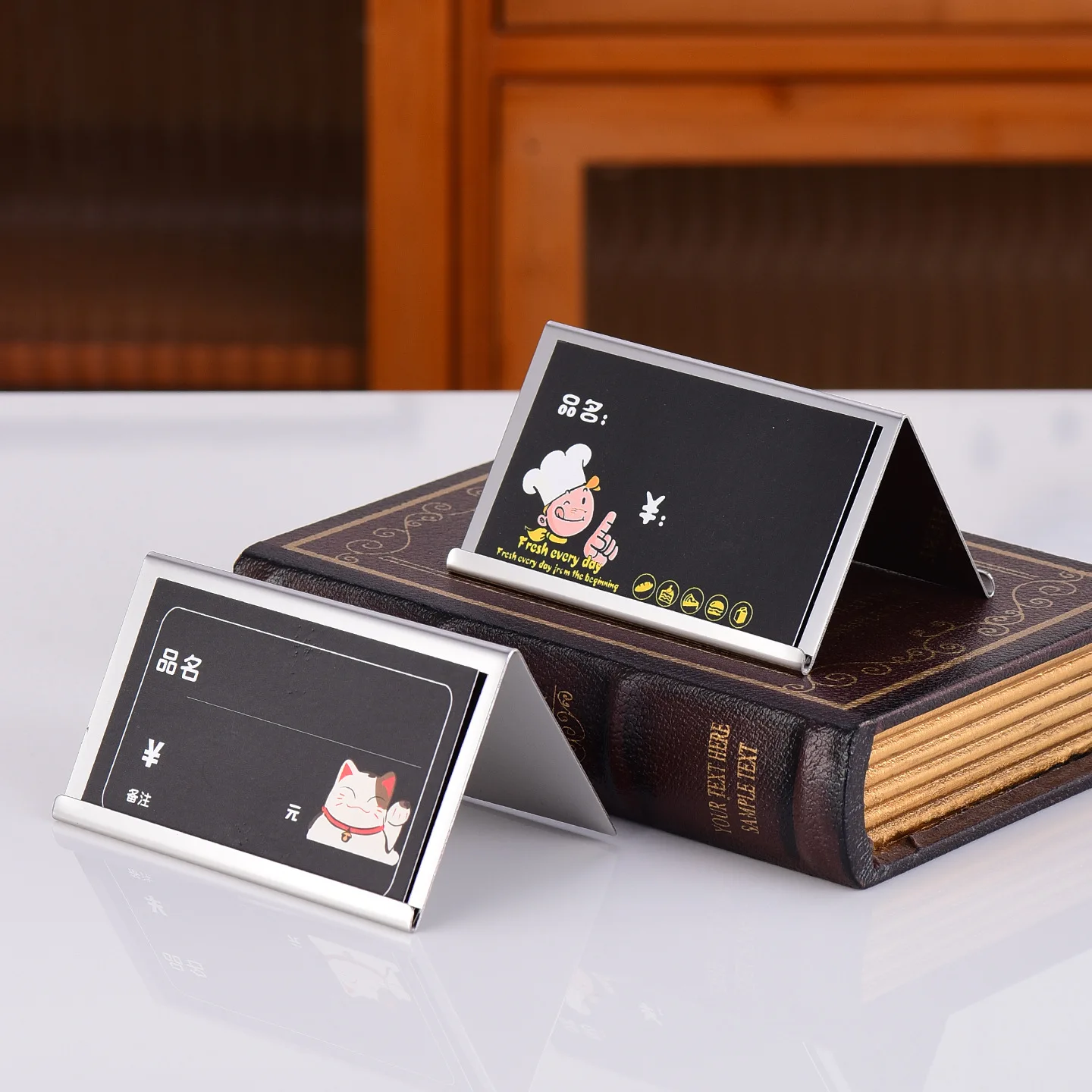 10pcs/lot Mini Price Tag Table Card Sign Holder Display Stand Stainless Steel Snack Label Holder for Wedding Party Number Show