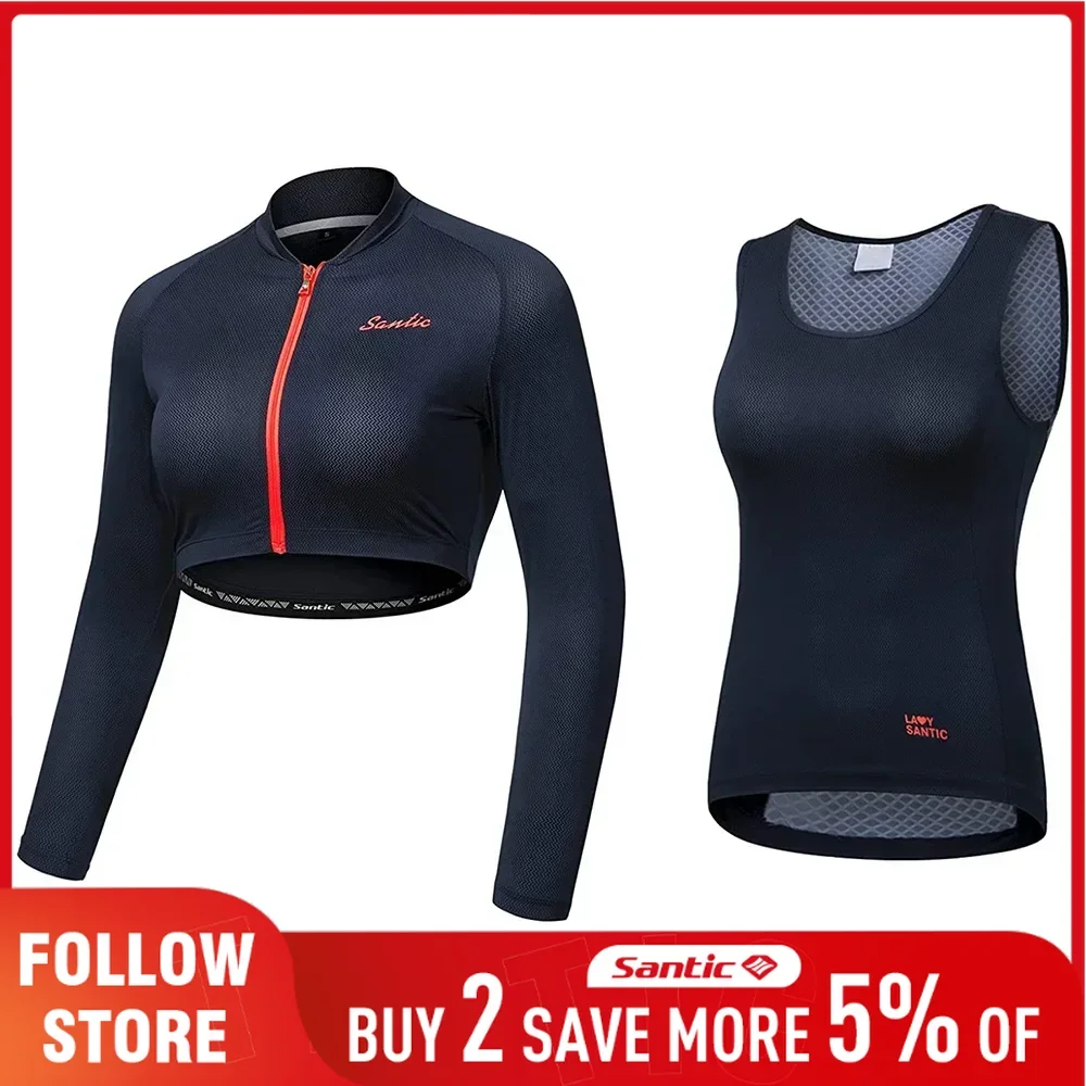 

Santic Women's Cycling Vest Spring Summer Long Sleeved UV Protection Half Bicycle Jacket Breathable Riding Vest Biker Skin Coats