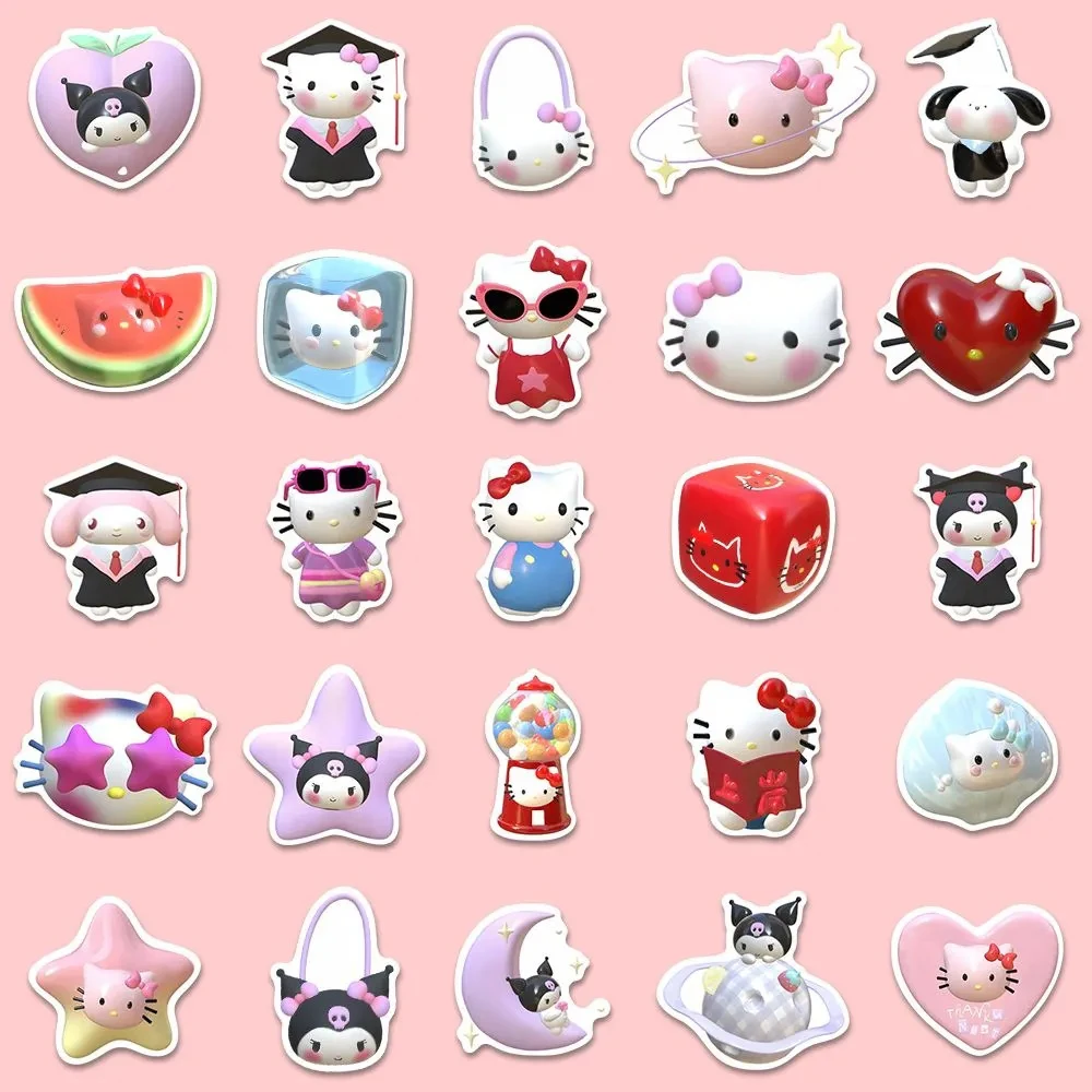 10/30/56 Stuks Schattig Hello Kitty Kuromi Mijn Melodie Stickers Kawaii Meisjes Anime 3d Sanrio Decoratie Stickers Cartoon Stickers Voor Kinderen