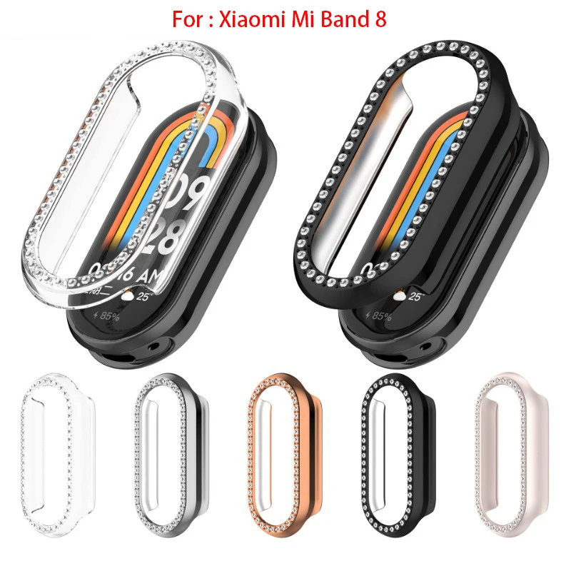 Glass + Case For Xiaomi Mi Band 8 PC+Diamond All-around Bumper Protective Cover + Screen Protector for Mi Band8