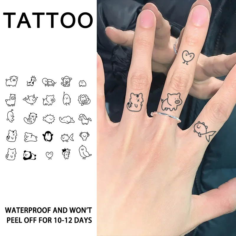 1Pc Small Cute Animal Tattoo Waterproof Temporary Tattoo Stickers, Long-lasting Waterproof for One to Two Weeks, For Arm, Finger
