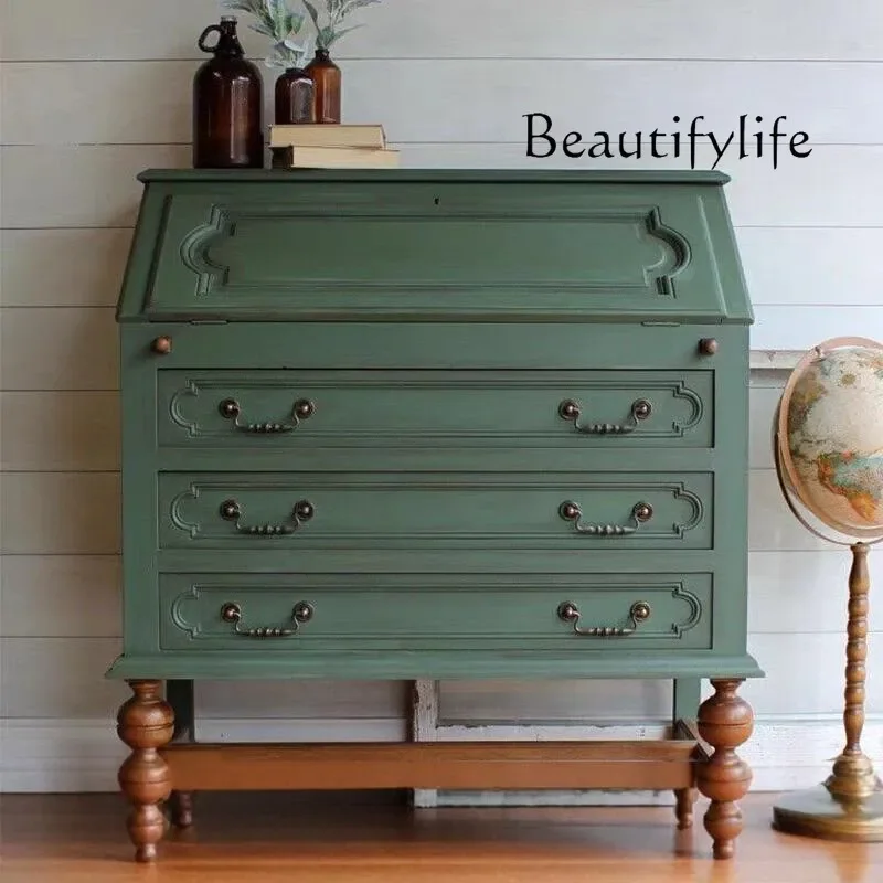 

DA French retro flip small apartment bedroom multi-functional storage dressing cabinet living room solid wood storage