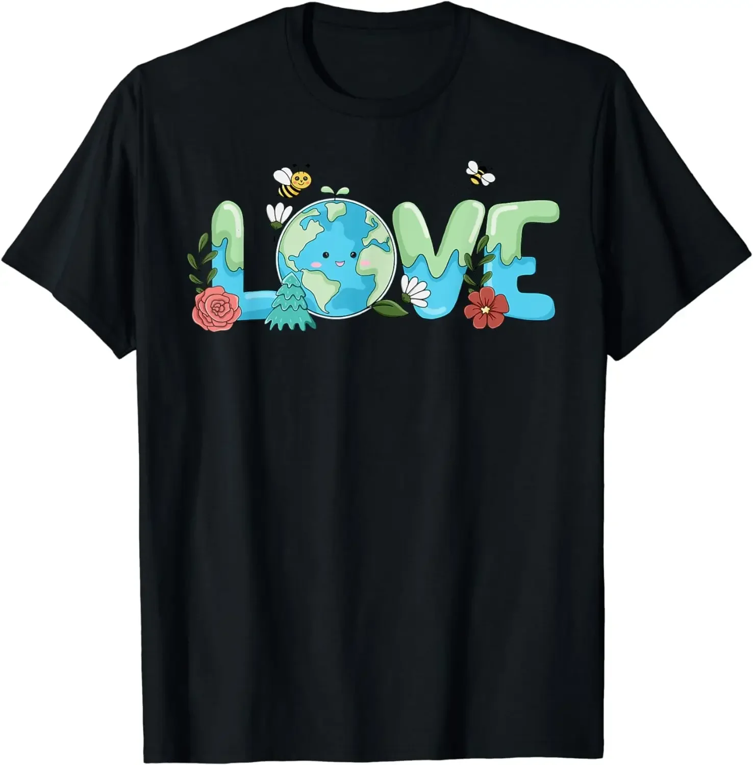

Cute Earth Love Graphic Tee Men Breathable Cotton Crew Neck T-Shirt