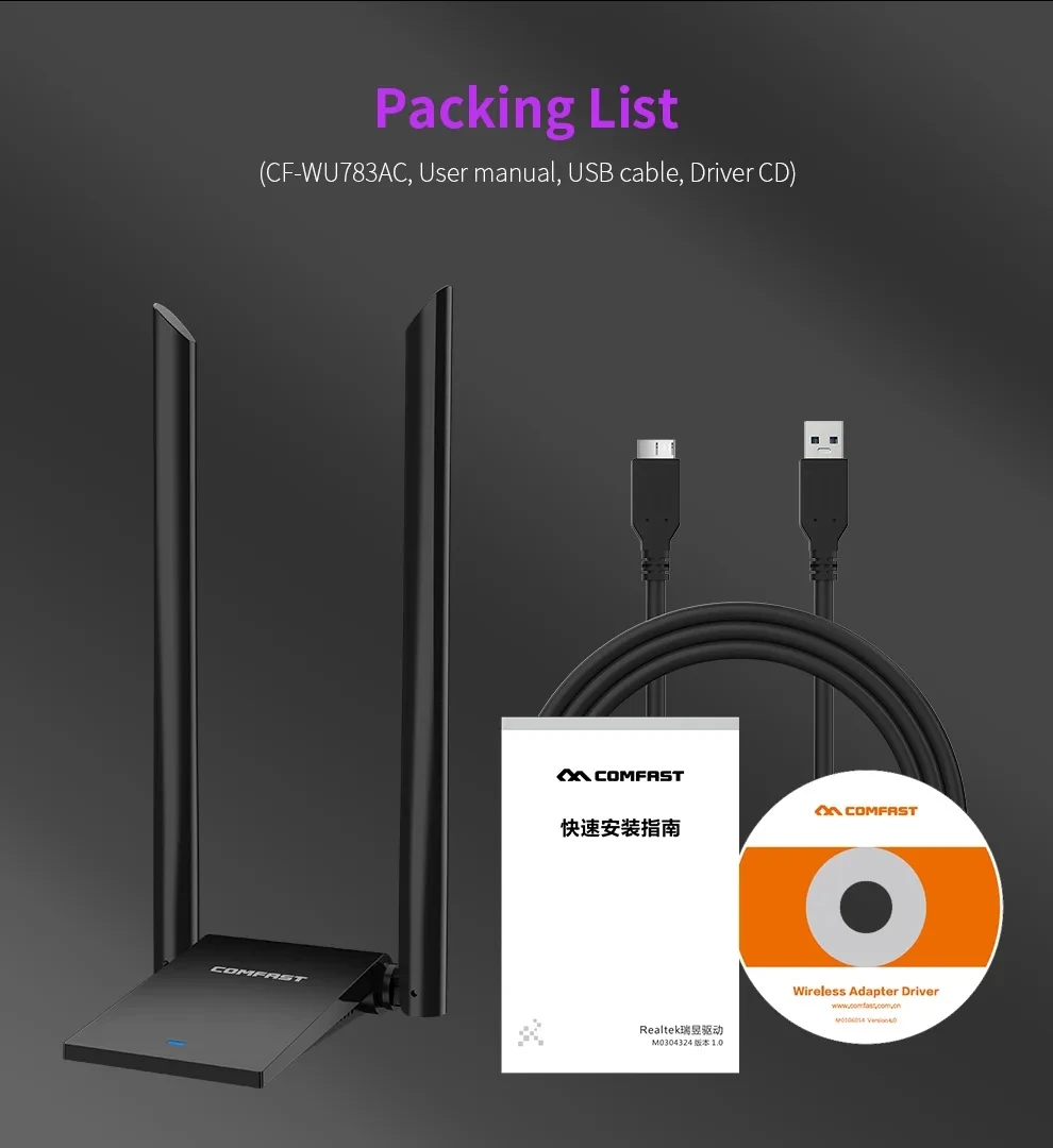 1900Mbps USB3.0 Draadloze Netwerkkaart RTL8814AU High Power WiFi Adapter Lange Afstand 2*6dBi Antennes Ondersteuning Kali Linux monitor