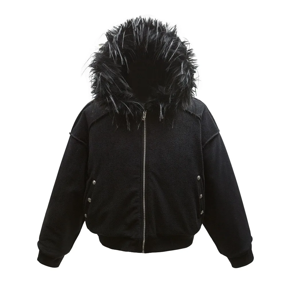 New Winter Hooded Fur Collar and Plush Jacket Women's American Retro Lamb Wool Warm Padded Body Hoodies Jacket Coats