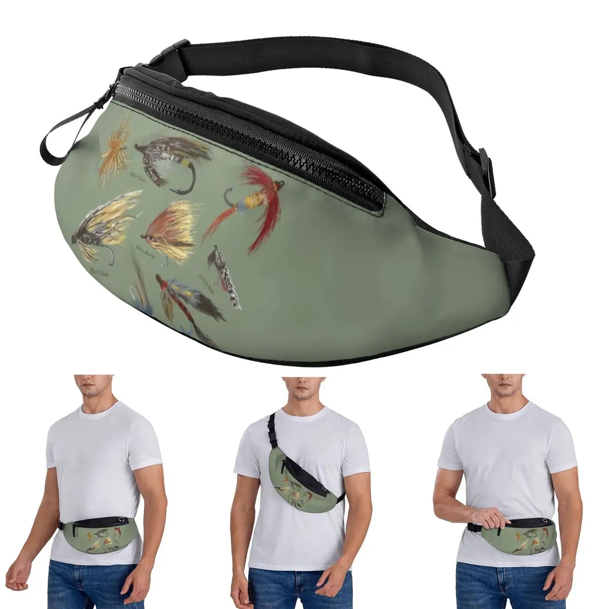 Crossbody Waist Bag Fly Fishing With Hand Tied Flies Men Women Fanny Pack Travel Running Money Phone Pouch