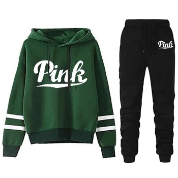 Hot Sale Women Autumn Clothing Set Letter Print Hooded Sweatshirt Sweatpants Casual Jogging Suit Female Outwear and Pants