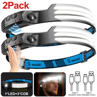 2 PCS LED Bright Headlight USB Rechargeable Head Flashlight Motion Sensor Portable 10W For Camping Running Hiking Fishing