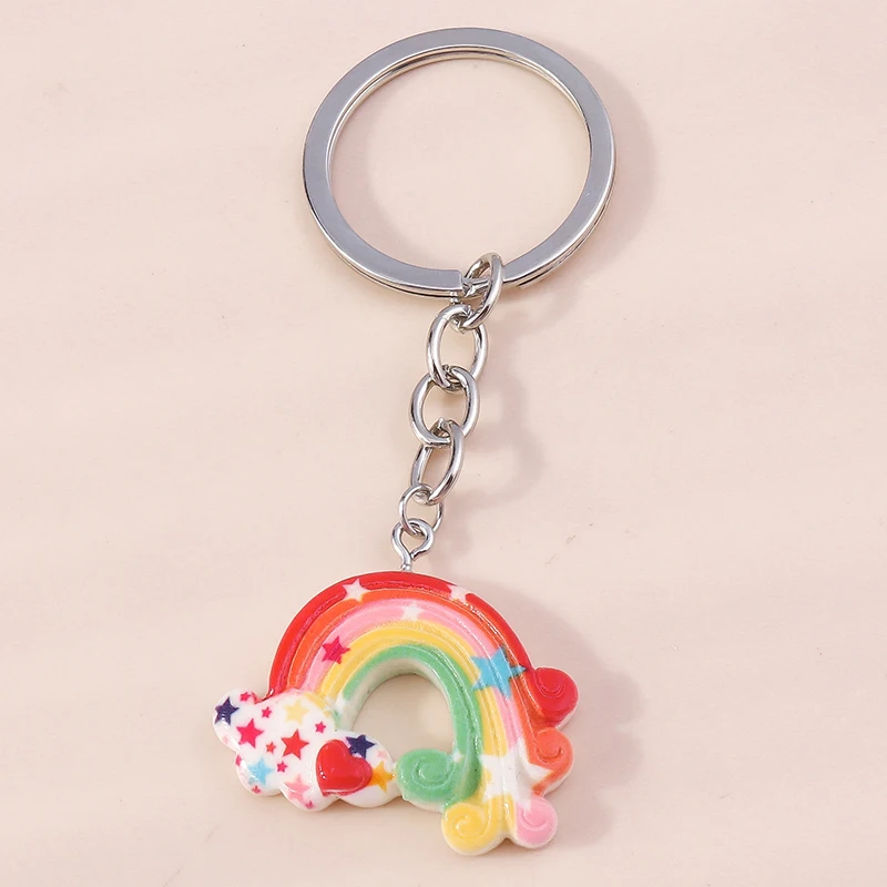 Lovely Resin Rainbow  Keychain Smile Face Cloud Key Ring Pedants for Car Keyholder Handbag Decor Charm DIY Jewelry Gifts