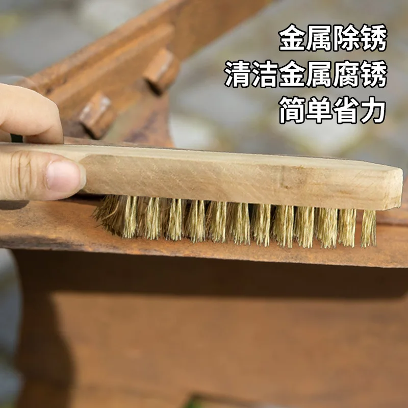 Multipurpose cleaning tools, Wenwan cleaning wire brush, wooden handle copper-plated wire brush, metal rust removal and grinding