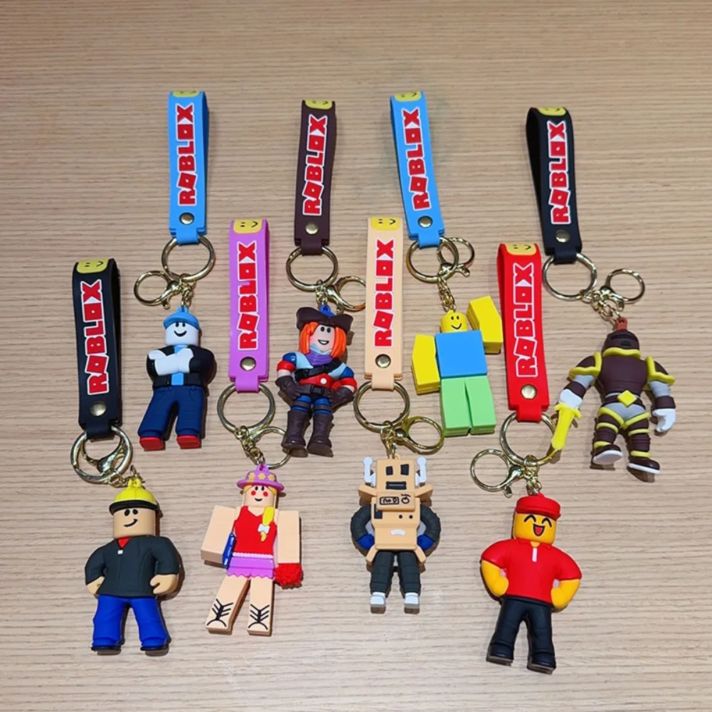 In Stock Roblox Classic Block Avatar Figure Keychain Set, Cartoon Game Character Silicone Keyring Backpack Pendant, Kids Gifts