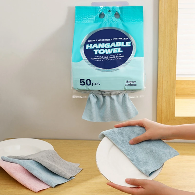 

50PCS Extra Fine Fiber Reusable Kitchen Scouring Pads with Hanging Storage Bag Super Absorbent Dishwashing Cloths for Pots Pans