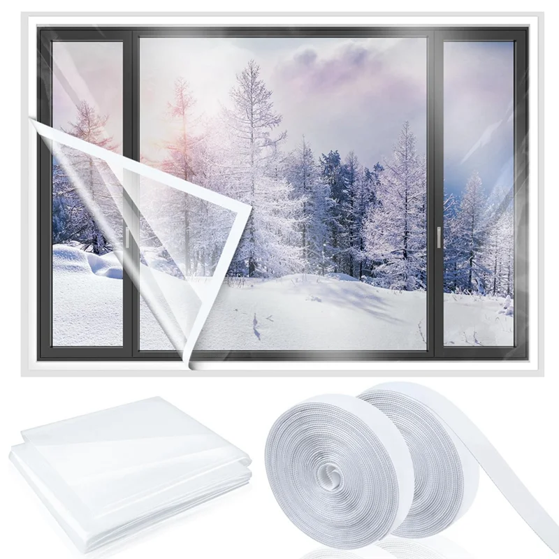 Cuttable Transparent Film With Adhesive Straps Winter Reusable Window Plastic For Winterizing A