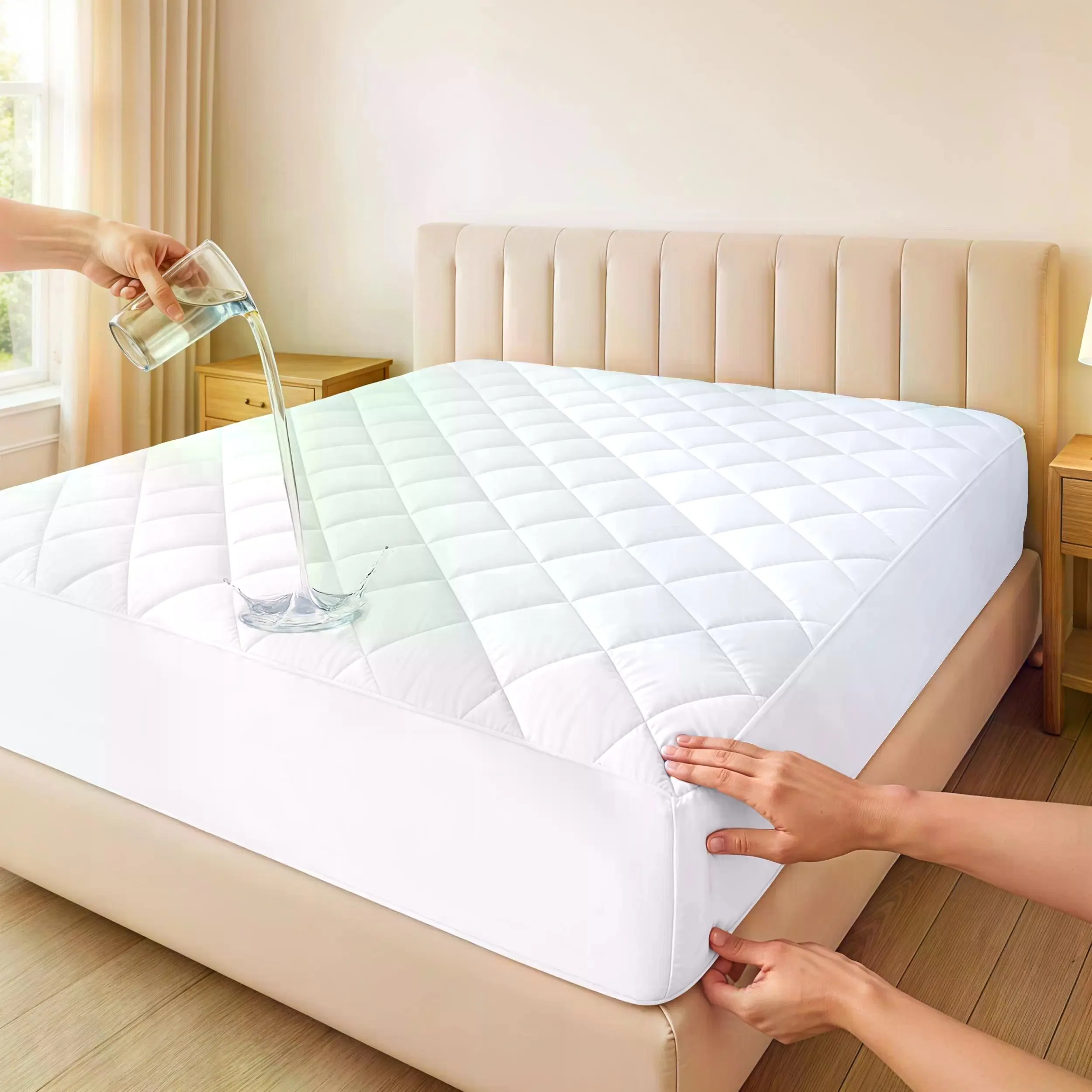 Quilted Waterproof Mattress Protector - All Mattress Sizes, 16in Deep Pocket, Noiseless Soft Breathable Elastic Fitted Cover, Fits Up to 21in Thick Beds, Machine-Wash Easy, Waterproof Top Guards Spills, Anti-Allergy Pad/Topper