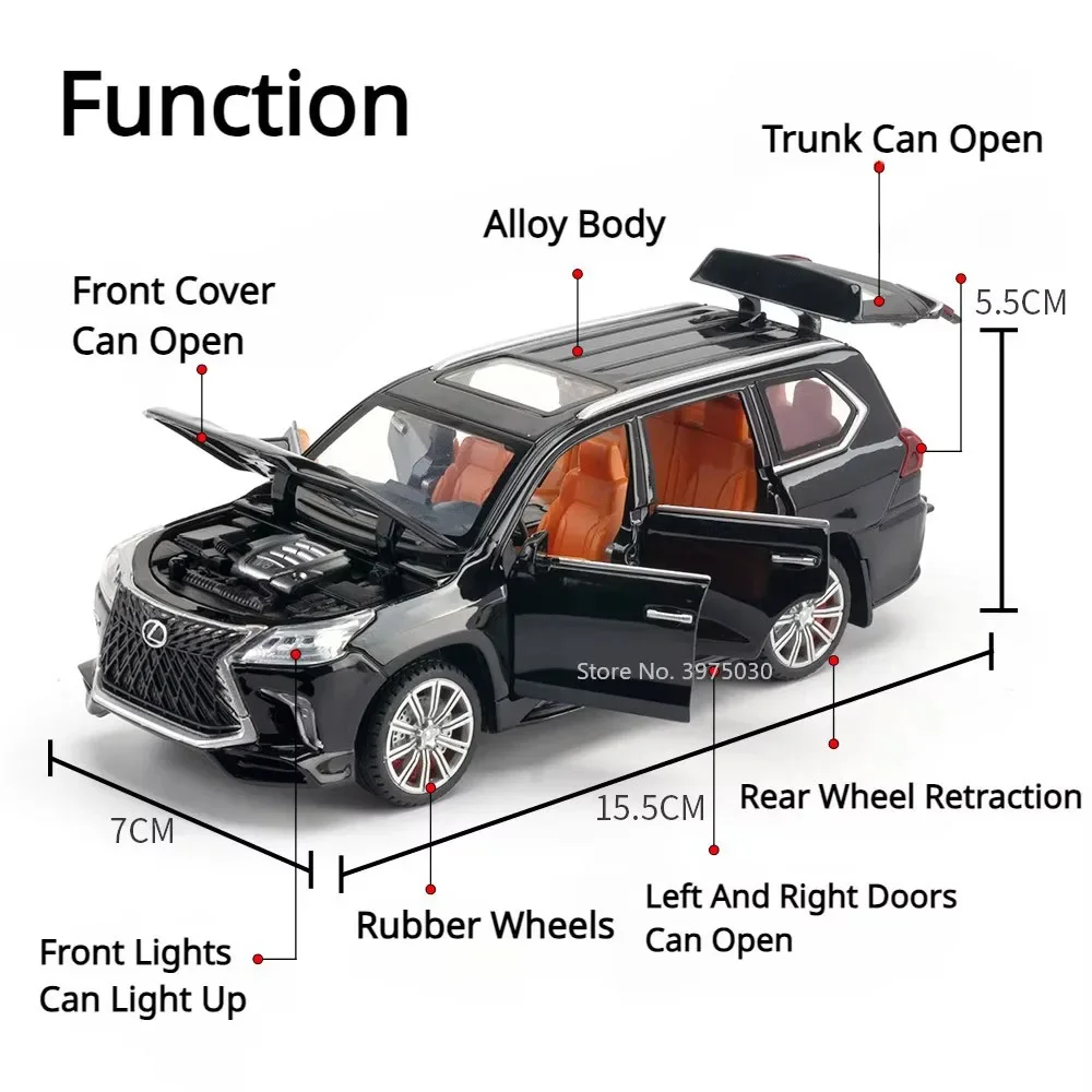 光と引き戻し機能を備えたミニカー,合金ダイキャスト,子供のおもちゃモデル,SUV装飾,ギフト,スケール1:32,Lexus lx570