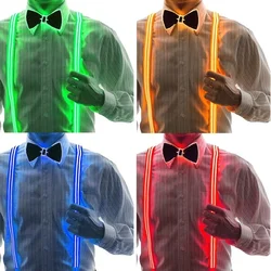 LED Men's Led Glow Suspenders Bow Tie DIY Music Suspenders Decorations Birthday Wedding Festival Costume Glow Party Supplies