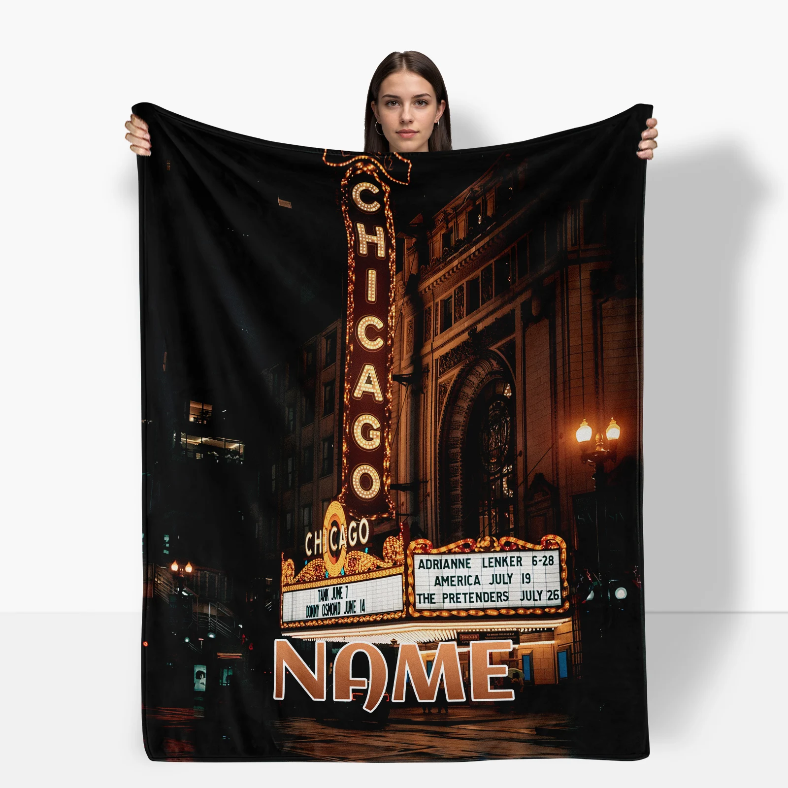 Personalize Your Chicago Theatre Flannel Blanket With A Unique Keyword For Loved Ones