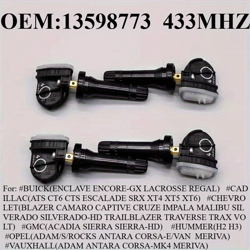 

1/4 шт. OEM # 13598773 # Датчик давления в шинах (TPMS) 433 МГц для: # БУИК # CADILLAC (ATS CT6 CTS SRX XT4 XT5 XT6) # ШЕВРОЛЕТ # GMC # ОПЕЛ