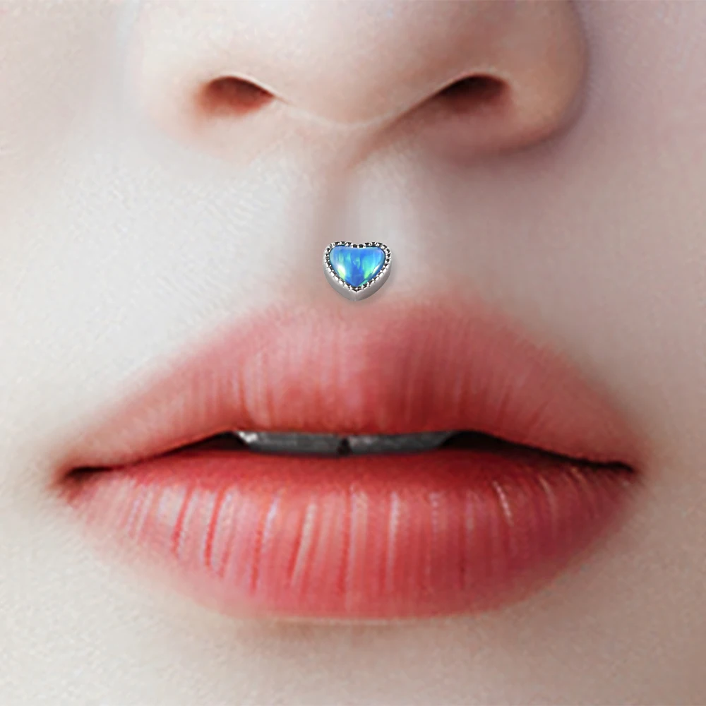 1PC Stainless Steel Opal Heart Labret Lip Stud Push In Helix Ear Cartilage Tragus Helix Earring Daith Piercing Jewelry 20&16G image 3