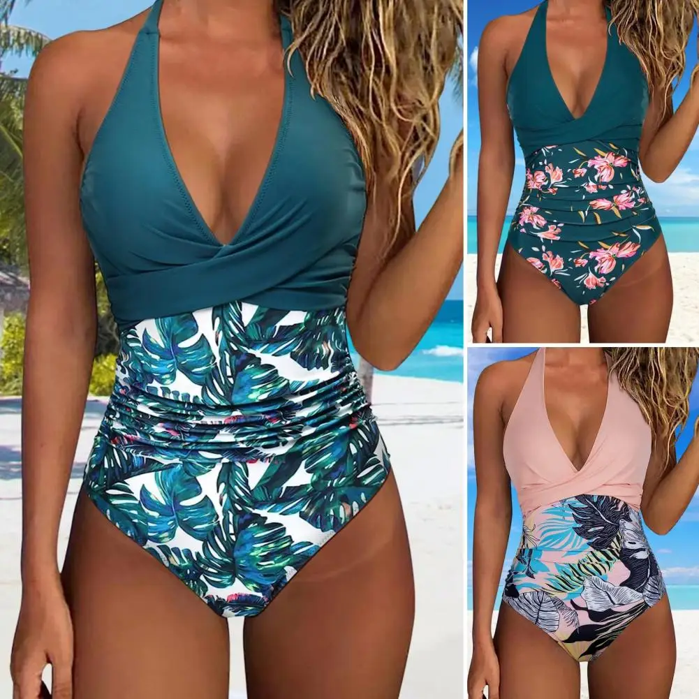 

Tummy Control One-piece Swimsuit Stylish Women's One-piece Swimsuit with Tummy Control Backless Design Halter Monokini for High