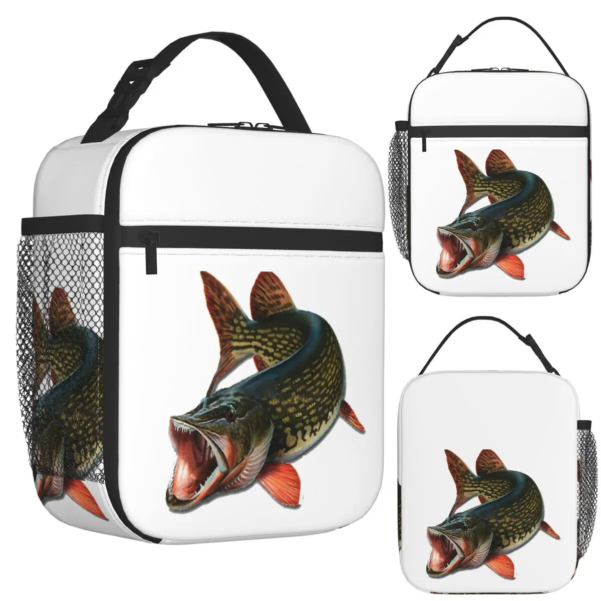 

Northern Pike Fish Insulated Lunch Bag for Women Bento Storage Food Boxes Portable Container Cooler Thermal Lunch Box Tote