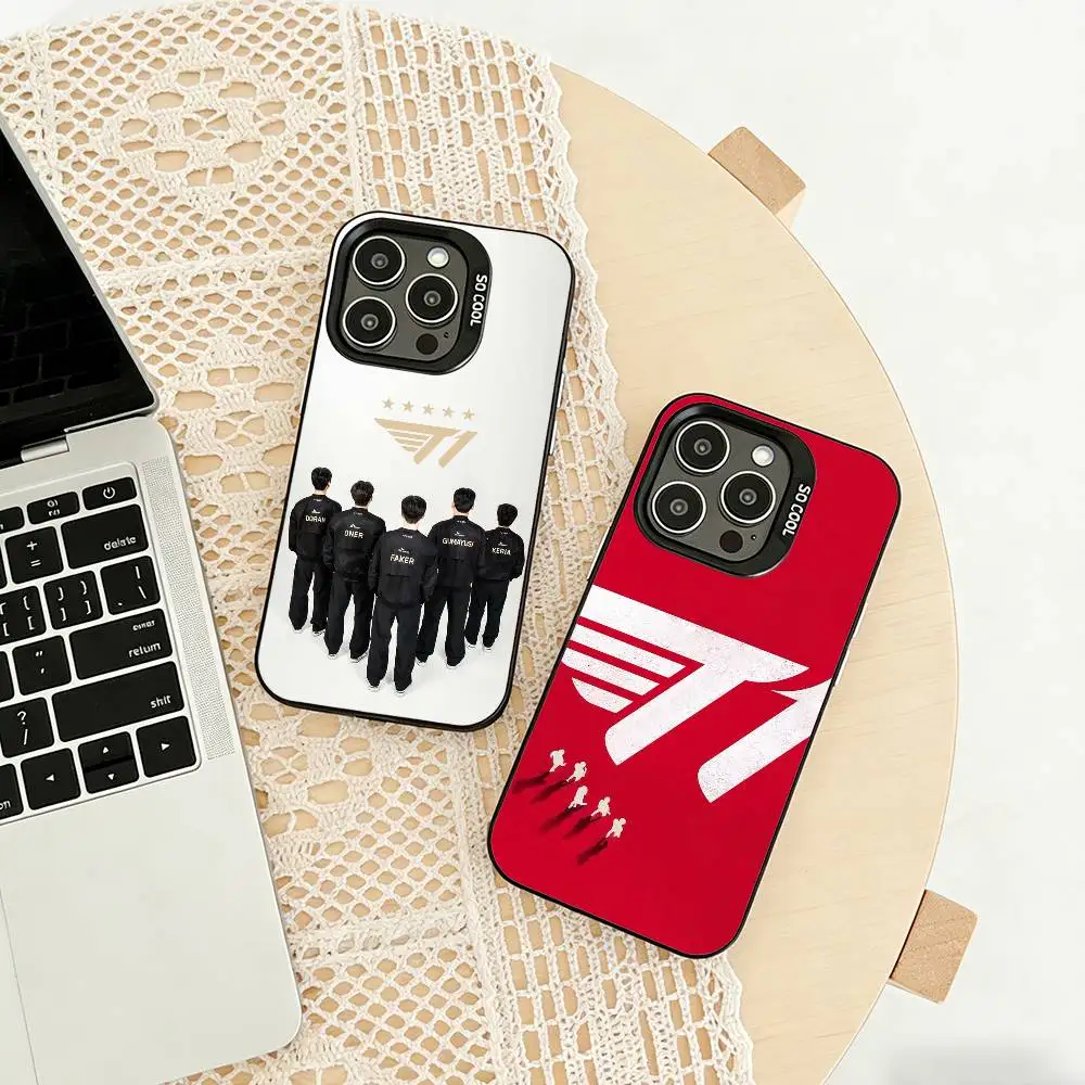 Cooles t-T1 E-Gaming Design Handyhülle für iPhone 17, 16, 15, 14, 13, 12, 11 Plus, Pro Max, XS, silberfarbene Handyhülle