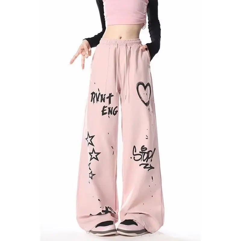 Women's Pink Pants Baggy Harajuku Pink Sweatpants Aesthetic Streetwear Pants Y2k 2000s Oversize Trousers Vintage Fashion Clothes