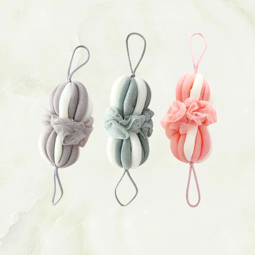 

3pcs Long Ball Mesh Bath Sponge Colorful Bath Bubble Net Durable Ball For Bathroom Use Pink White Grey Green